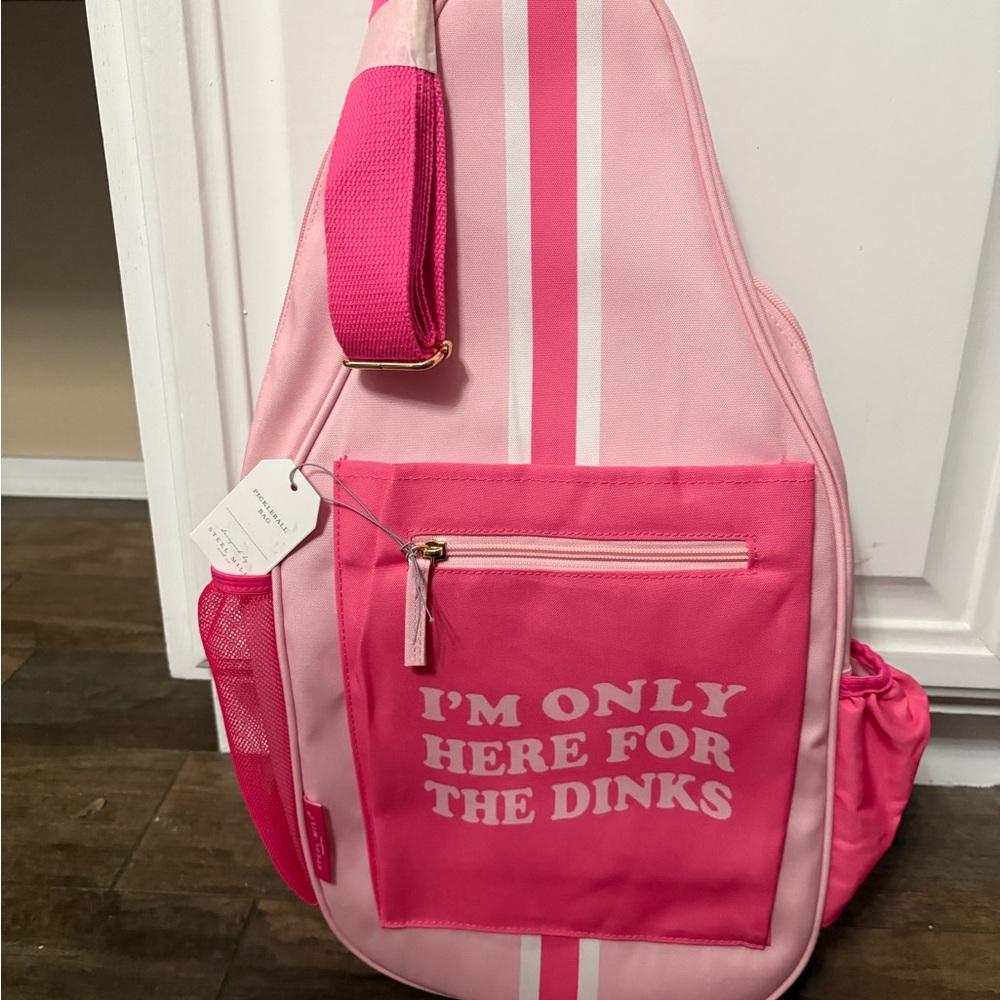 Funny Pink Novelty Sling Pickleball Bag with 'I'm Only Here for the Dinks' Print